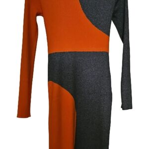 Fashion Nova Orange and Gray Long Sleeve Dress
